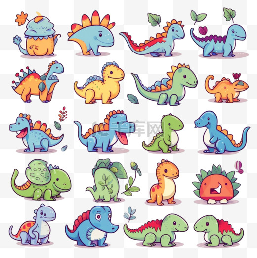 涂鸦可爱简单的恐龙矢量套装图片