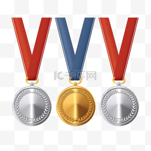 冠军金、银、铜奖红丝带奖牌图片