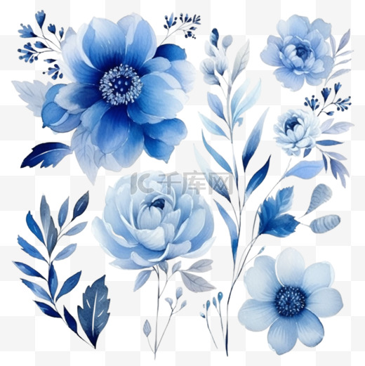 水彩蓝色插花系列图片
