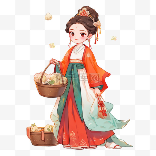 中秋节古代美女月饼卡通手绘元素图片