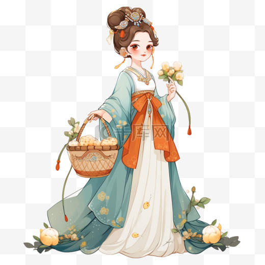 中秋节卡通手绘美女月饼元素图片