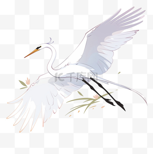 白露节气卡通手绘白鹭飞翔元素图片