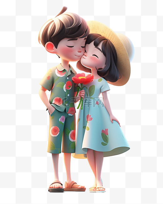 七夕情人节3D卡通立体可爱亲密情侣图片