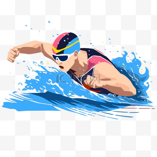 男人游泳比赛卡通手绘亚运会元素图片
