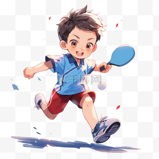 亚运会乒乓球男孩运动手绘元素图片