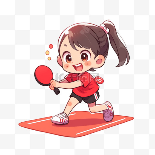 亚运会手绘女孩打乒乓球运动卡通元素图片