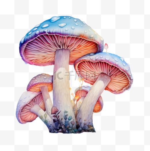 水彩蓝色顶蘑菇免扣元素图片