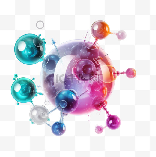 带有透明球体的科幻分子信息图。泡沫科学光泽，科学生物学模板。图片