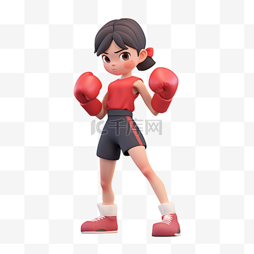 亚运会3D人物竞技比赛项目红衣女孩拳击图片