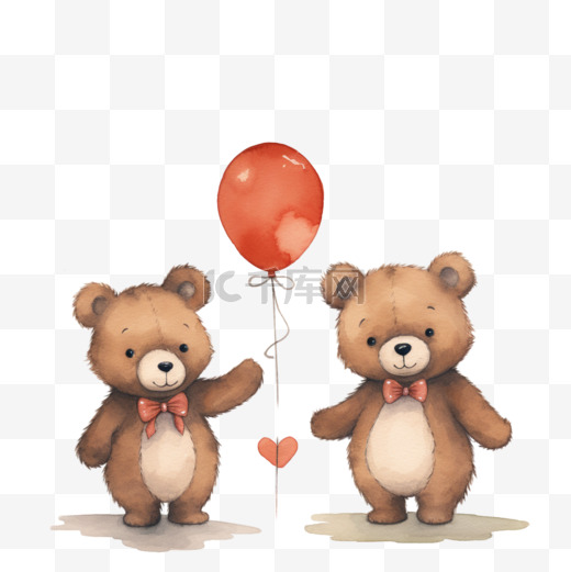 水彩爱心气球卡通小熊免扣元素图片