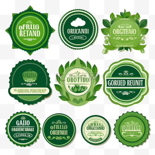 100%有机品质食品绿色贴纸或标签设计图片