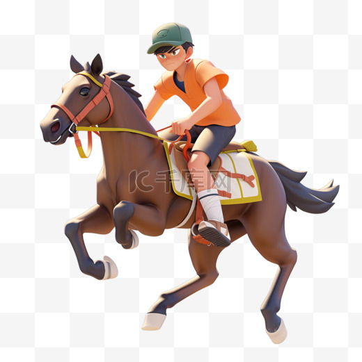 亚运会3D人物竞技比赛骑马的绿帽少年图片