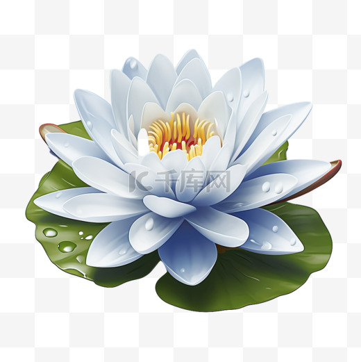 蓝莲花黄蕊绽放花朵有露水写实元素装饰图案图片