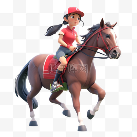 亚运会3D人物竞技比赛红衣女生骑马图片