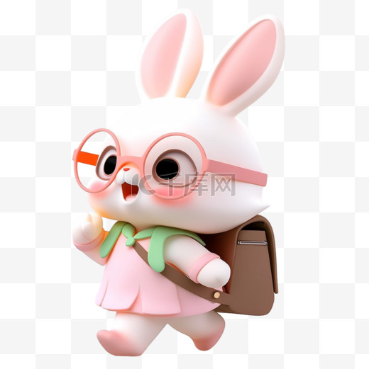 可爱兔子背着书包卡通3d元素图片