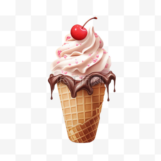 冰淇淋甜筒樱桃水果巧克力写实元素装饰图案图片