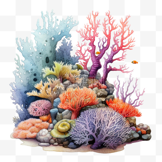 水彩紫色蓝色珊瑚珊瑚礁免扣元素图片