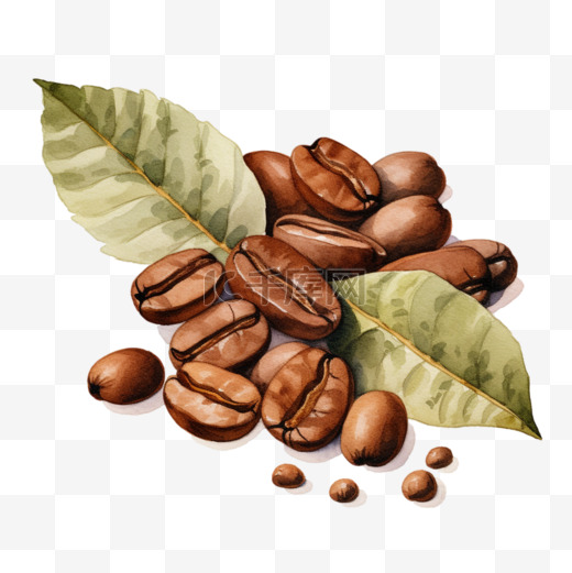 水彩咖啡豆叶子免扣元素图片
