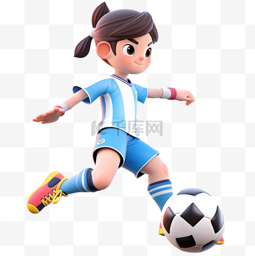 亚运会3D人物竞技比赛蓝白球衣女生踢足球图片