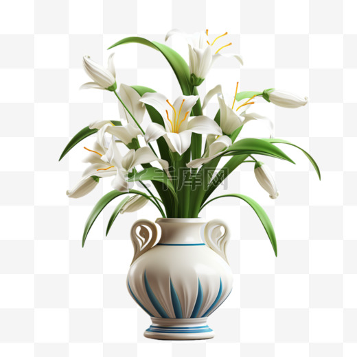 花瓶白色蓝色底瓷瓶写实AI元素装饰图案图片