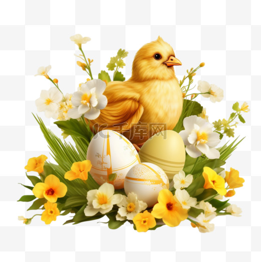 与鸡和花的复活节彩蛋图片