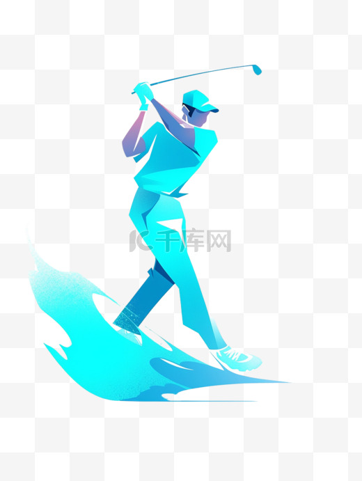 高尔夫蓝色扁平风格运动竞技人物元素图片