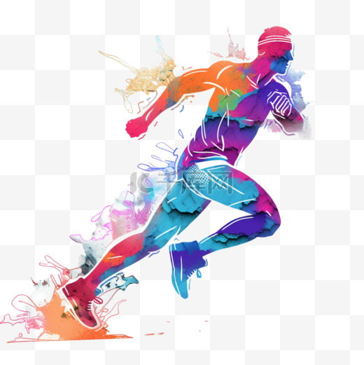 亚运会抽象人物泼墨剪影一男子跑步图片