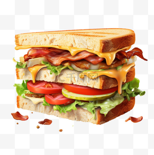 三明治起司蔬菜AI元素立体免扣图案图片
