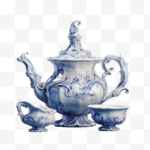 巴洛克花纹白色欧式茶壶元素立体免扣图案图片