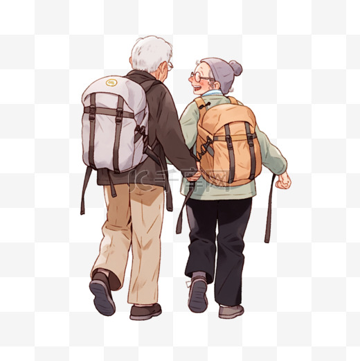 卡通背包旅行手绘老人重阳节元素图片