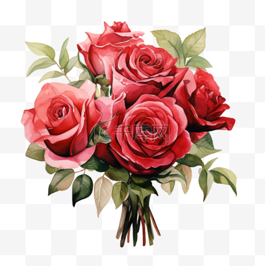 水彩浪漫玫瑰花束免扣元素图片