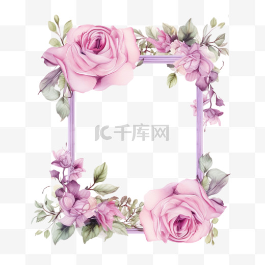 水彩矩形紫色花朵鲜花边框图片