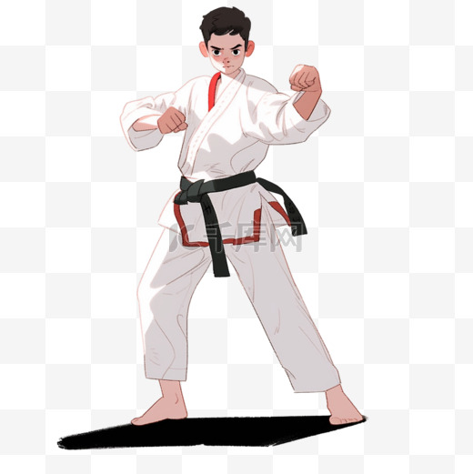 手绘卡通亚运会运动人物一男子在打跆拳道图片