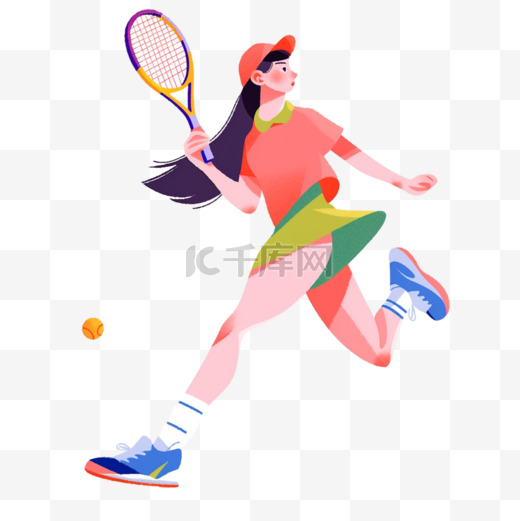 手绘卡通亚运会运动人物女子网球图片