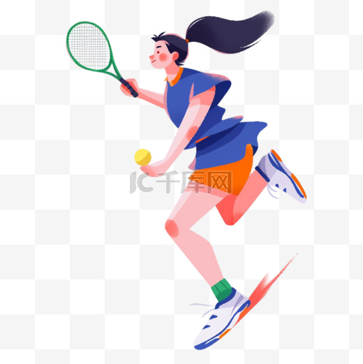 手绘卡通亚运会运动人物一位女孩打网球图片