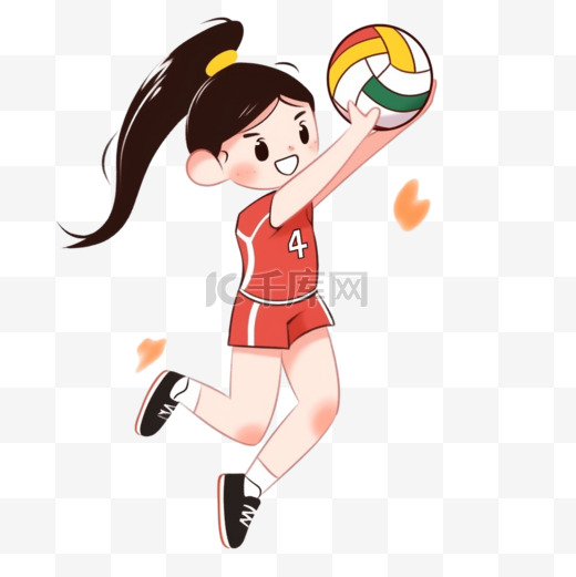 扁平卡通亚运会运动人物一个女生正在打排球图片