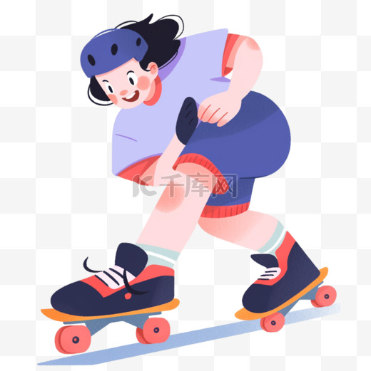 手绘卡通亚运会运动人物一女子正在轮滑图片
