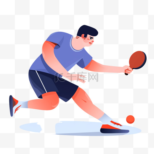 扁平卡通亚运会运动人物一个男子在打乒乓球图片