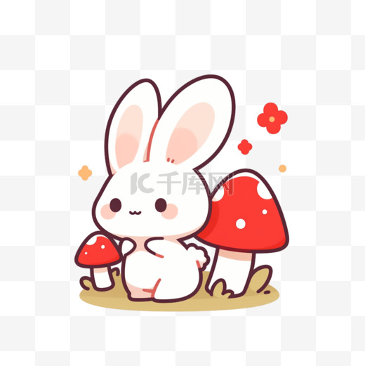 卡通可爱小兔子蘑菇元素图片