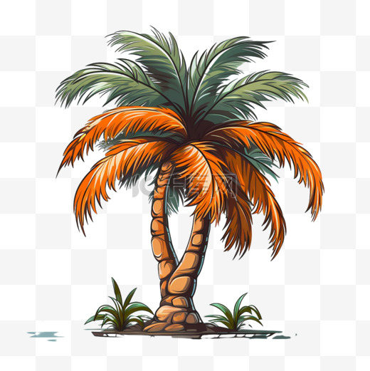 椰子树扁平风秋季植物秋天插画元素橙色树木图片