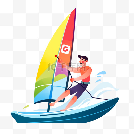 扁平卡通亚运会运动人物男子在帆船比赛图片