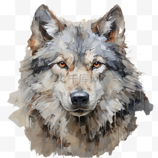 狼油画风格动物可爱装饰画图片