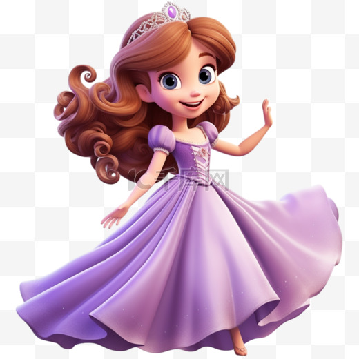 3d卡通紫色美丽小公主免扣元素图片