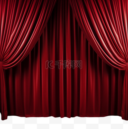 红窗帘舞台丝滑幕布AI免扣装饰素材图片