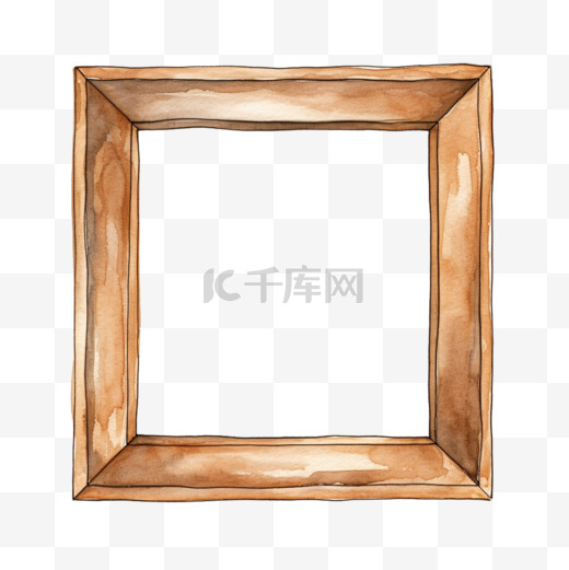 水彩正方形画框木边框免扣元素图片