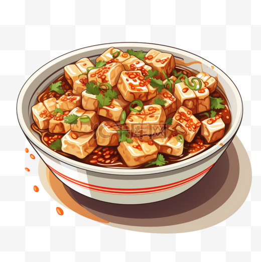 卡通扁平风格豆腐麻辣美食美味充饥图片