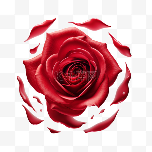 红玫瑰花瓣丝滑艺术AI元素立体免扣图案图片