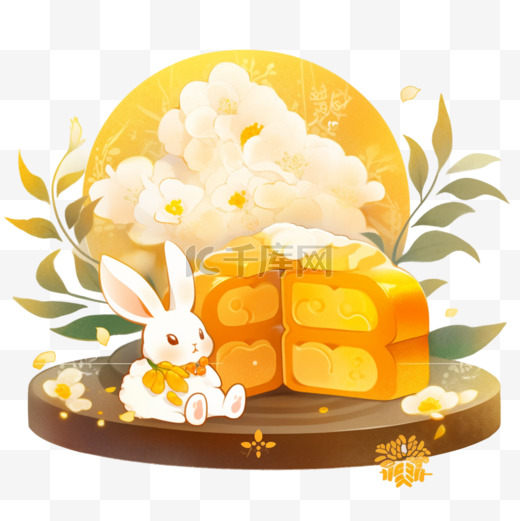 中秋节手绘兔子月饼桂花10图片
