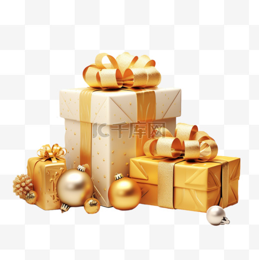 圣诞节金色盒子礼盒西方节日装饰免扣素材图片