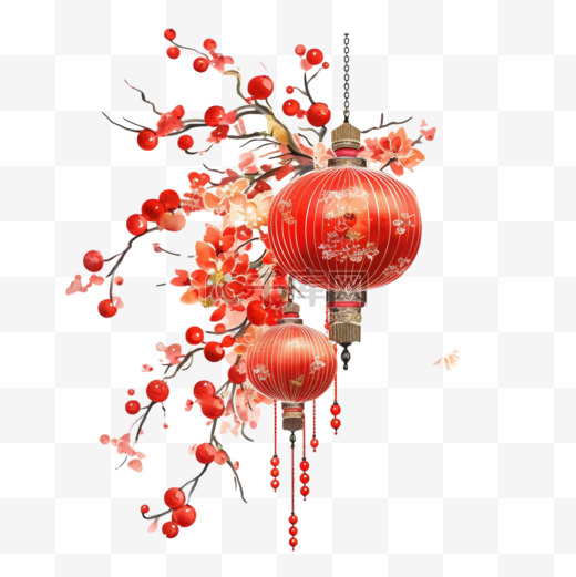 中国风手绘灯笼古典色彩免扣装饰素材图片